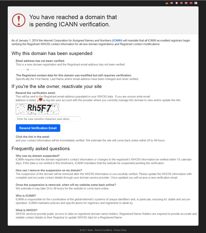 ICANN RAA 2013 - Domain Suspension Page