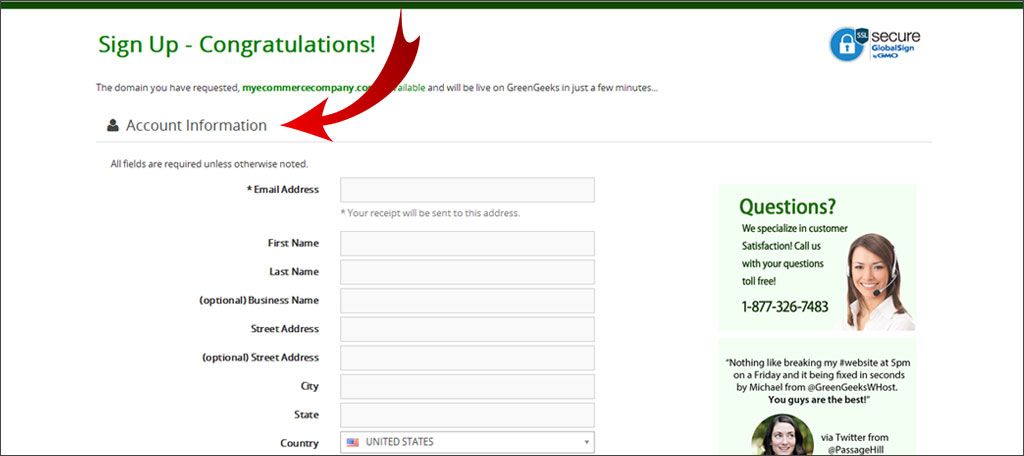 Fill in your account information