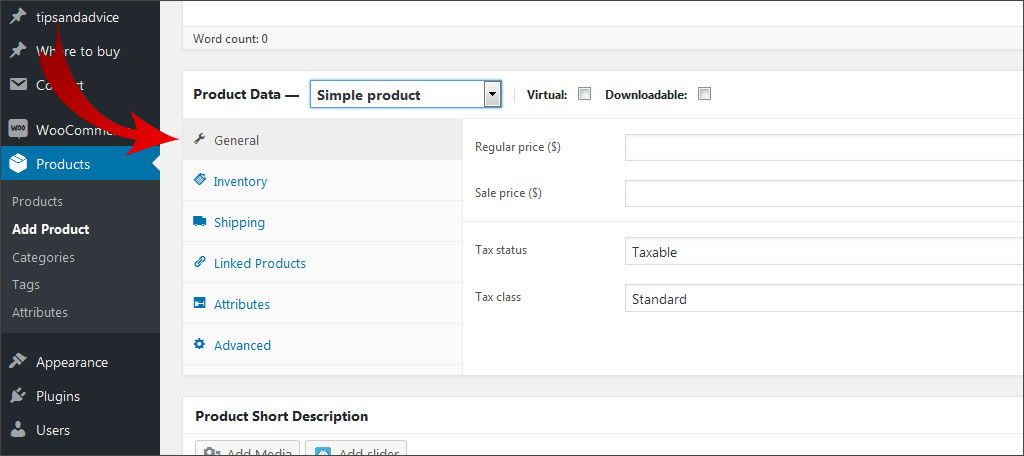 Set regular and sale price in General tab