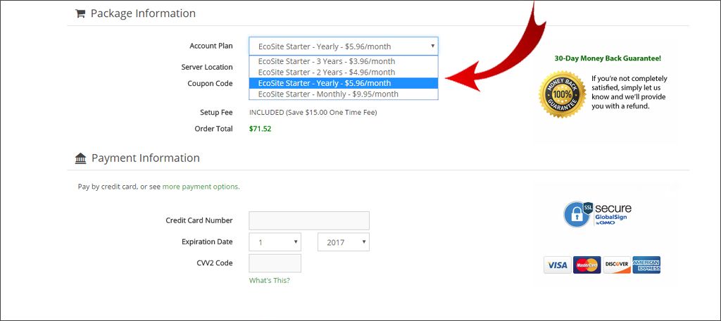 Select your hosting plan