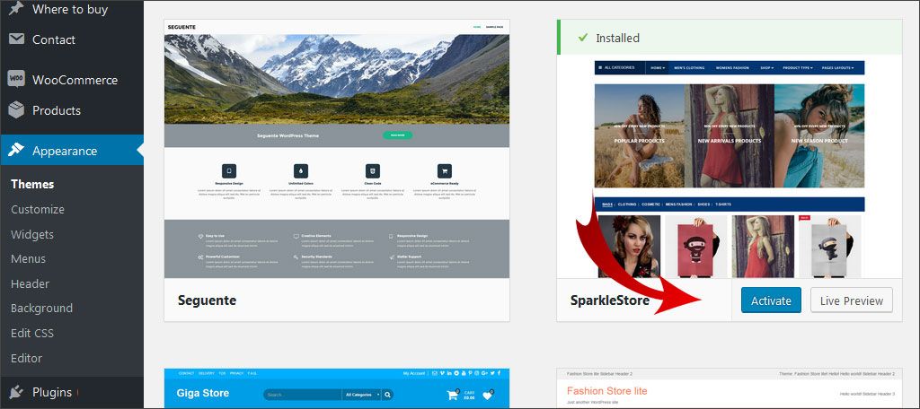 Install the chosen theme