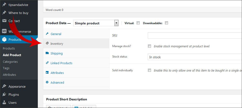 Set stock quantity in Inventory tab