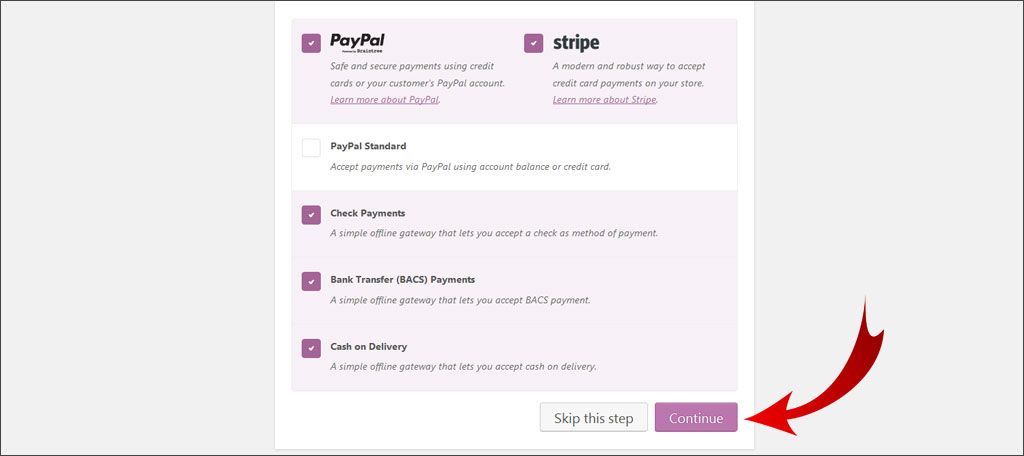 Choose payment methods