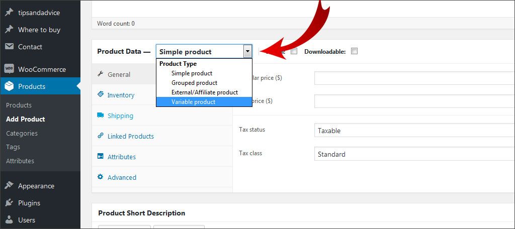 Product Data section