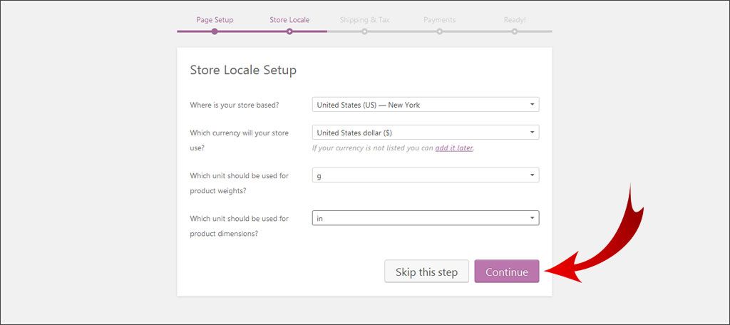 Configure store location, currency and measurements