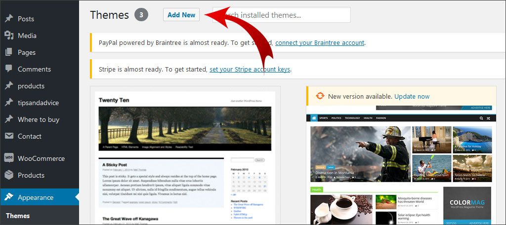 Click Themes then Add New