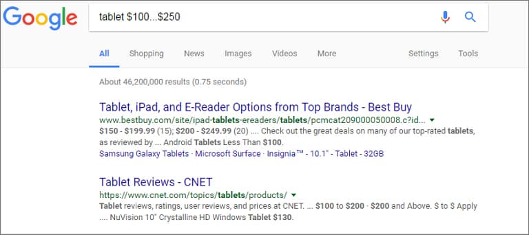 Google Search Price