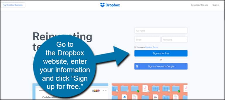 Sign Up Dropbox
