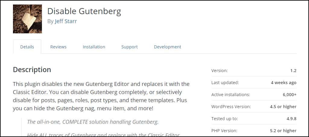 Disable Gutenberg