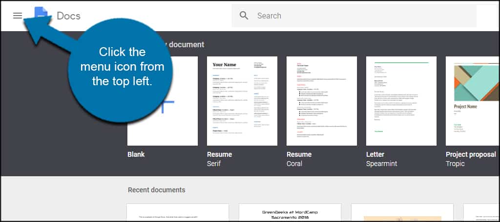 Google Docs Menu