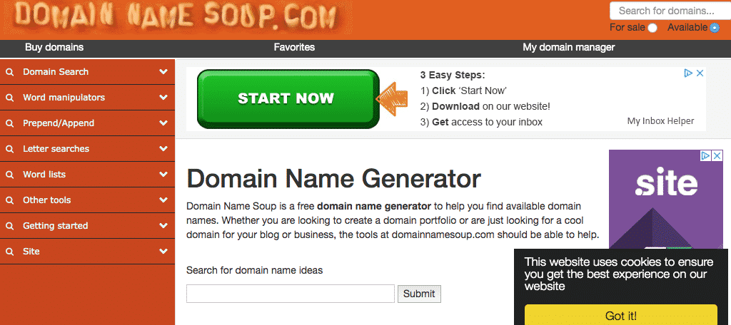 Domain name soup domain name generator tool