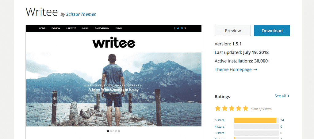 Writee wordpress theme for authors