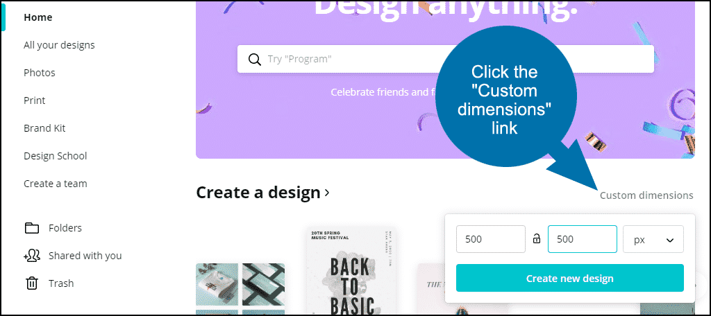 click the "Create a new design" button