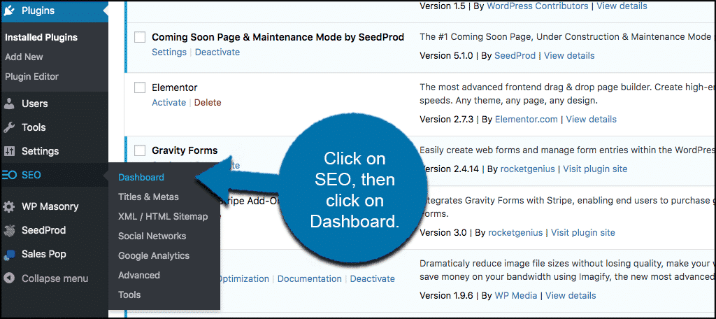 Click SEO then dashboard