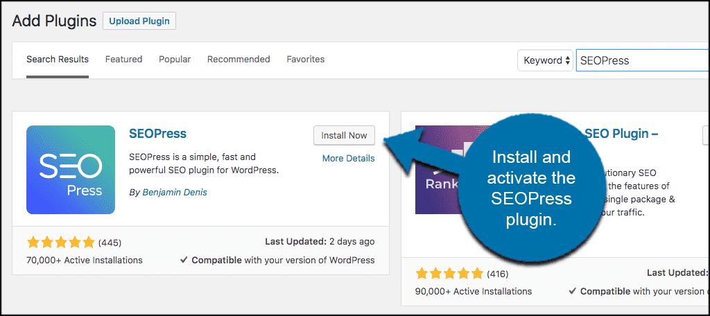 Install and activate wordpress seo plugin