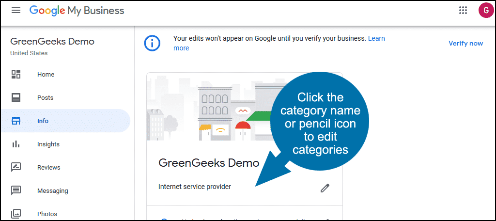 Google My Business category and sub-category
