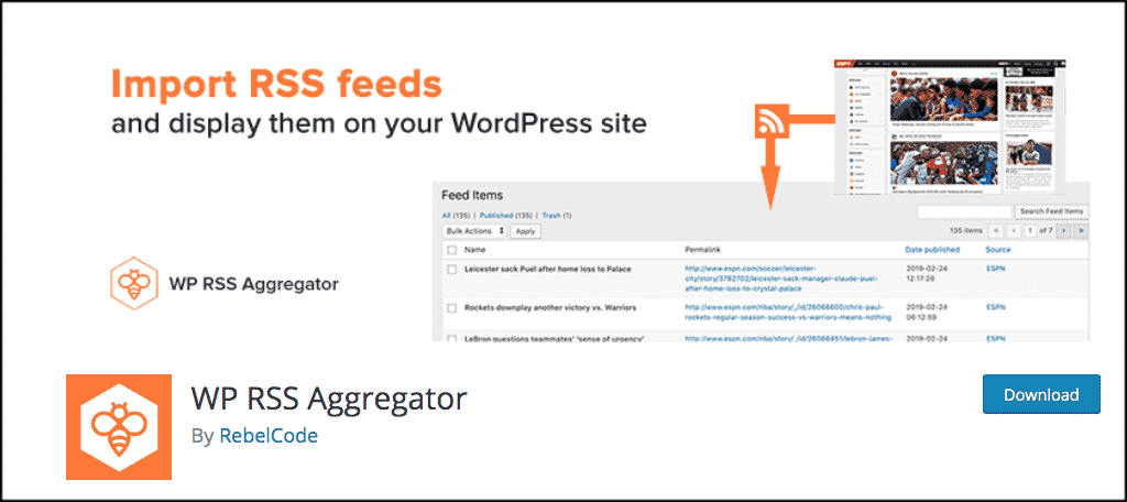 WP RSS Aggregator for Gutenberg blocks