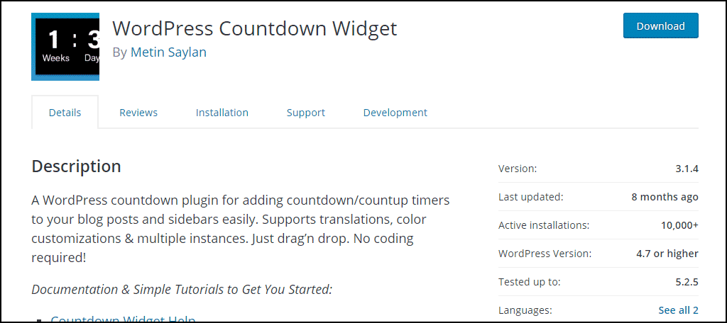 WordPress Countdown Widget plugin