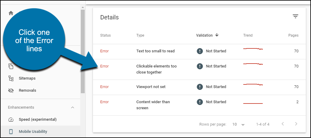 click one of the error lines