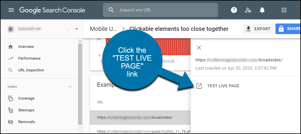 click the "TEST LIVE PAGE" link