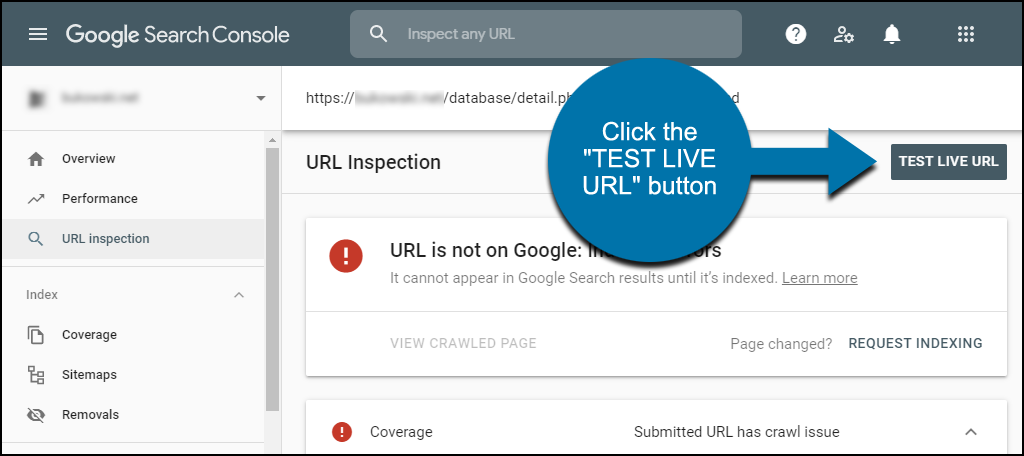 click the "TEST LIVE URL" button