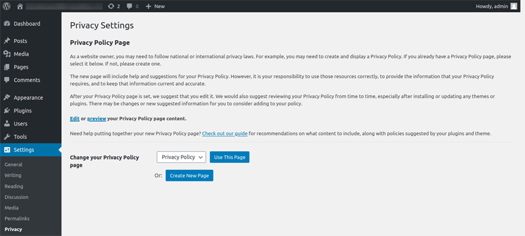 WordPress Privacy Settings