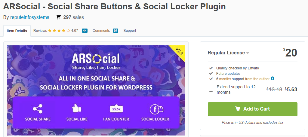 ARSocial is one of the many premium social sharing plugins for WordPress