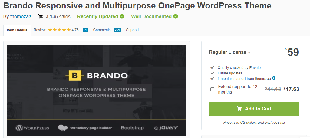 Brando is a one-page theme that is among the fastest WordPress offers