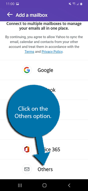 Click on the Others option to enter you IMAP, POP3, and SMTP info