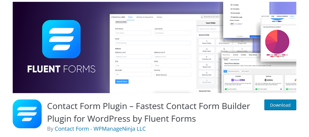 Fluent Forms is one of the many contact form plugins you can find in WordPress