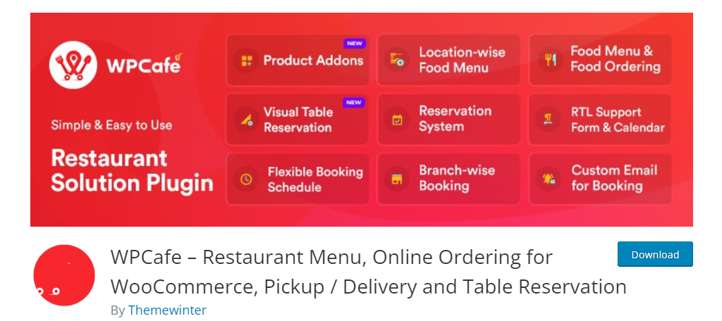 WPCafe is another of the amazing restaurant plugins you can use in WordPress