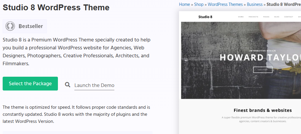 Studio 8 is one of the best portfolio themes in WordPress