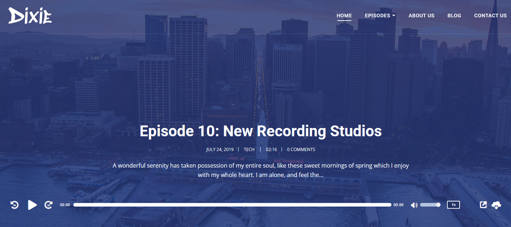 Dixie is one of the best podcast themes in WordPress