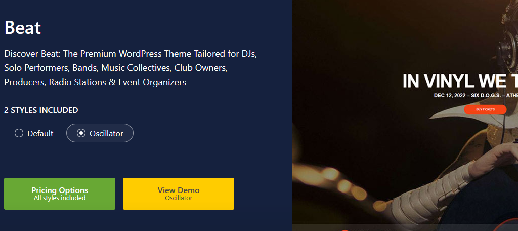 Oscillator is one of the best themes for artists in WordPress