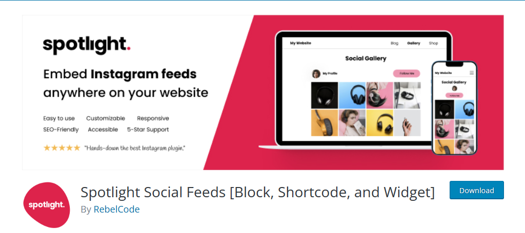 Spotlight Social Feeds is one of the best Instagram plugins in WordPress