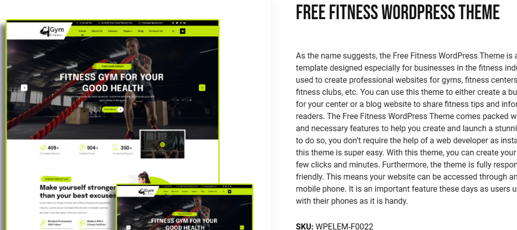 Fiteness Elementor is one of the best free fitness themes for WordPress
