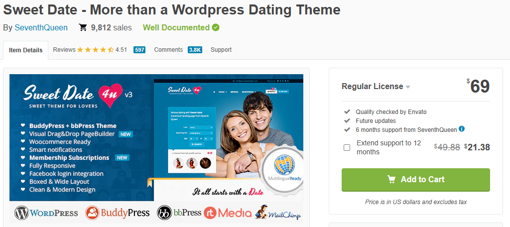 Sweet Date is one of the best dating membership themes for WordPress