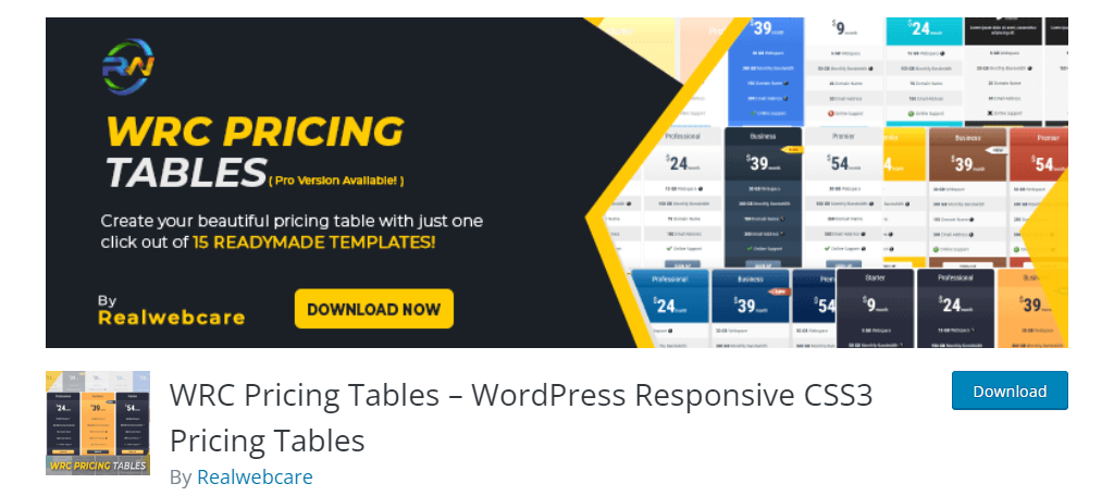 WRC Pricing Tables for WordPress
