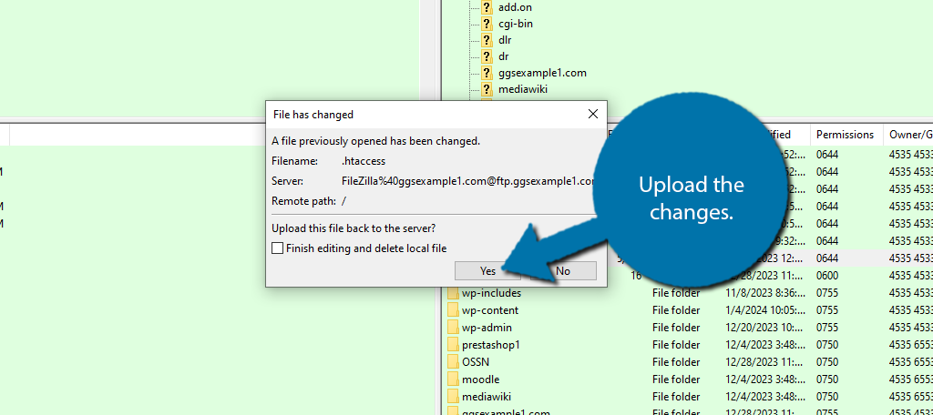Upload Changes from FileZilla