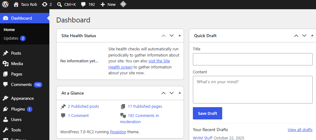 WordPress 7.0 Admin