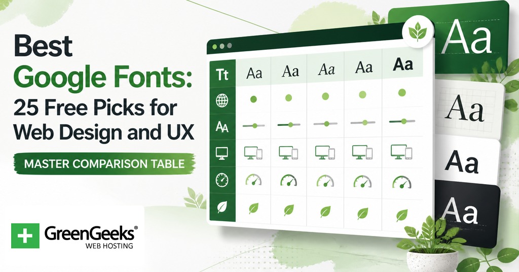 Comparison table of free Google Fonts for web design and UX