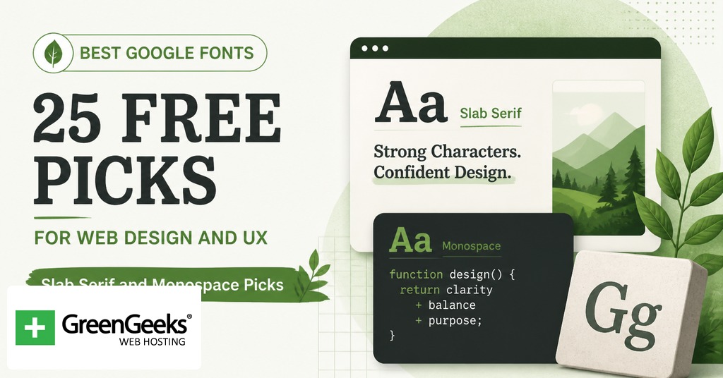 Slab serif and monospace Google Fonts for headings and code