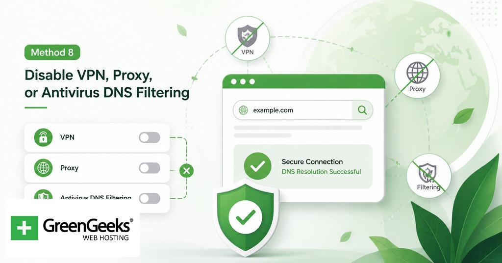 Disable VPN proxy or antivirus DNS filtering to test DNS_PROBE_FINISHED_NXDOMAIN