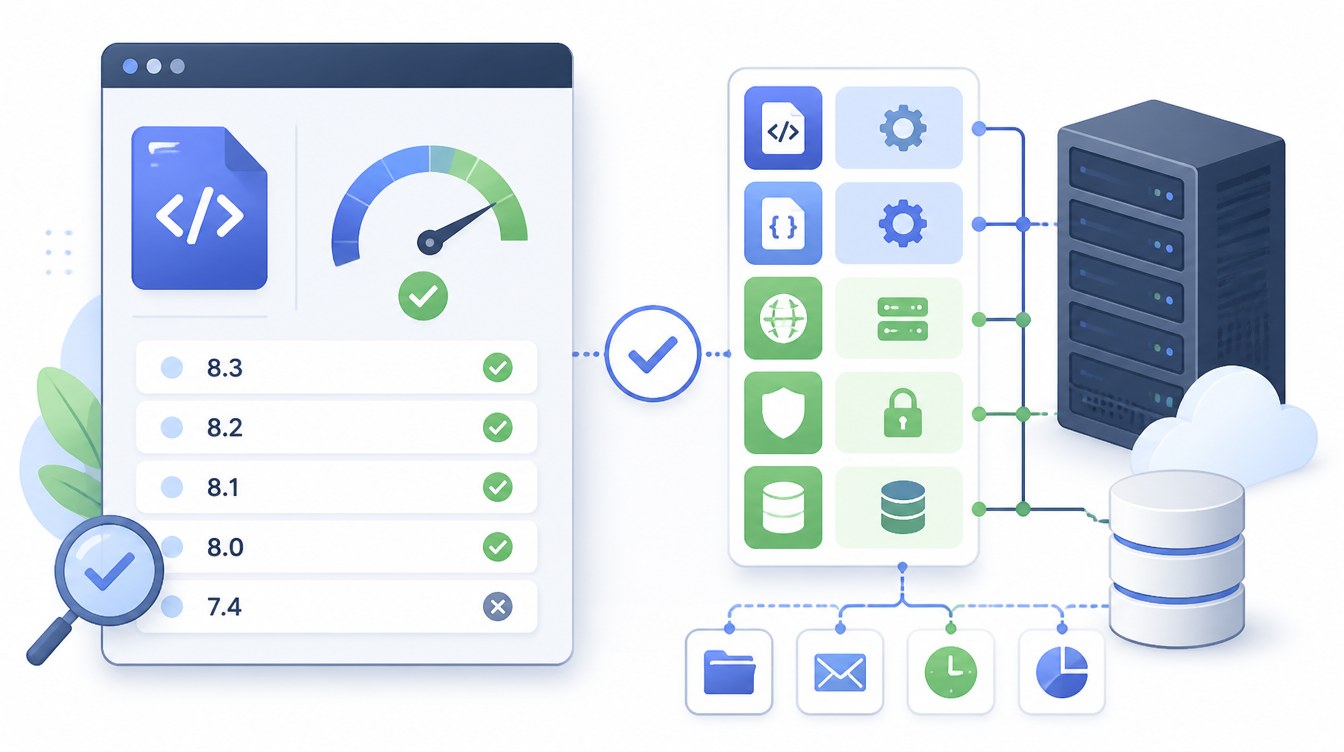 PHP and Server Requirements visual for WordPress 7.0 features and AI connectors.