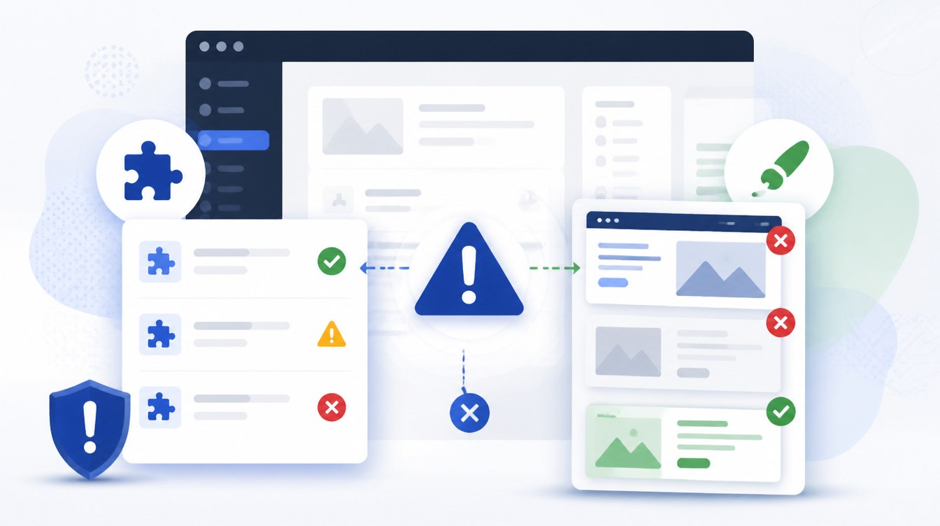 Plugin and Theme Compatibility Risks visual for WordPress 7.0 features and AI connectors.