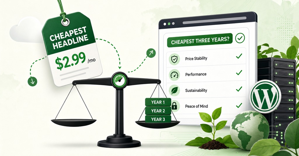 GreenGeeks illustration of cheapest headline or cheapest three years? for best cheap web hosting