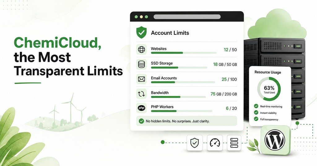 GreenGeeks illustration of chemicloud, the most transparent limits for best cheap web hosting