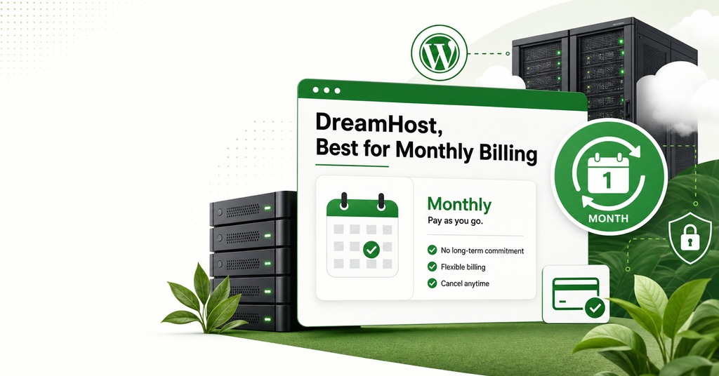GreenGeeks illustration of dreamhost, best for monthly billing for best cheap web hosting