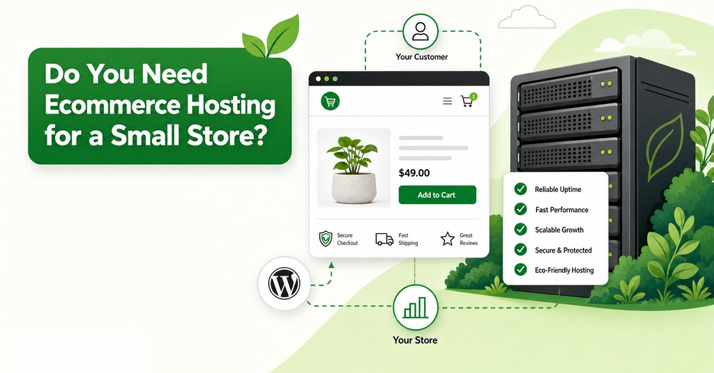 GreenGeeks illustration of do you need ecommerce hosting for a small store? for ecommerce web hosting