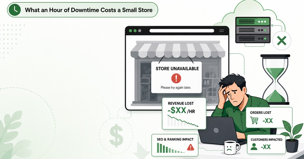 GreenGeeks illustration of what an hour of downtime costs a small store for ecommerce web hosting